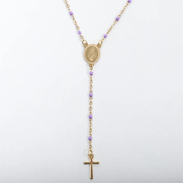 Catholic Rosary 18K Gold Vacuum Plated Stainless Steel Jewelry Christian Religious Totem Cross Necklace Church Gift
