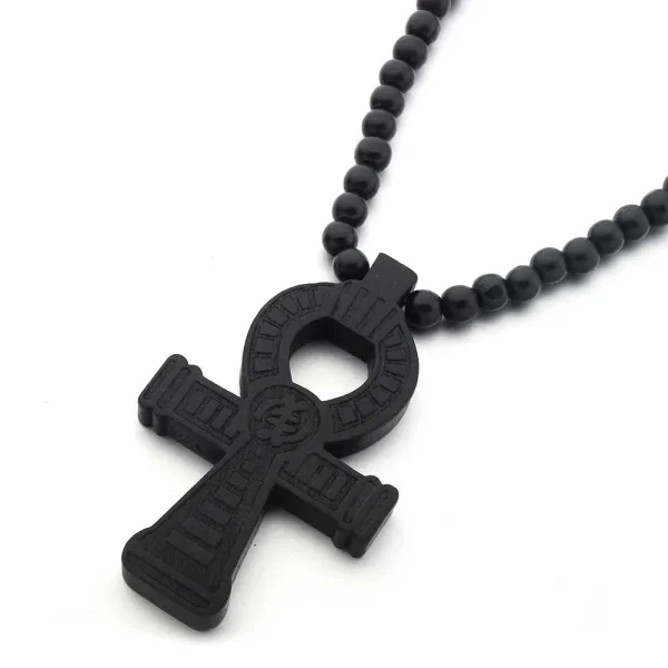 Mecrt Wooden Beads Rosary Necklace 8mm Wood Beaded Necklace Chain Wood Cross Pendant Necklace for Men Christian Cross Je