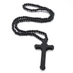 Mecrt Wooden Beaded Necklaces Religious Catholic Wood Bead Rosary Crucifix Cross Pendant Necklace for Men Easter Baptism Gift - Image 4