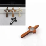 Catholic Crucifix Pendant Wooden Cross Rosary Necklace DIY Metal Handmade Woven Pendant Alloy Main Material Jewelry Accessories - Image 3