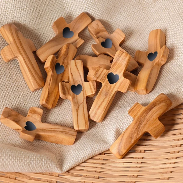 Polished Black Walnut Mini Wooden Cross Thumb Religious Sculpture Gift