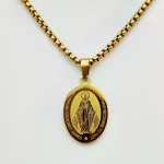 Mecrt Stainless Steel Saint Christopher & Virgin Mary Pendant Necklace Religious Cross Catholic Jewelry Pendant Gift