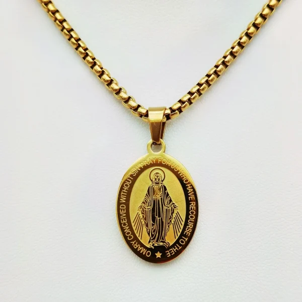 Mecrt Stainless Steel Saint Christopher & Virgin Mary Pendant Necklace Religious Cross Catholic Jewelry Pendant Gift