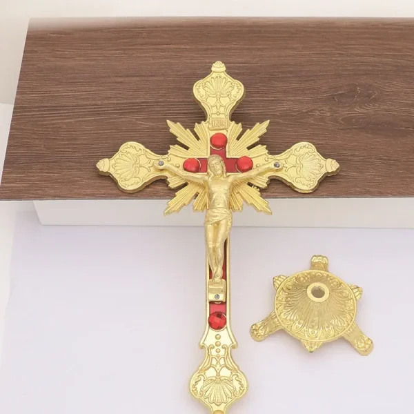 Catholic Crucifix Retro Metal Craft Angel Figurine Engraved Ornaments for Home Office Decoration Retail Spot Supply Whol
