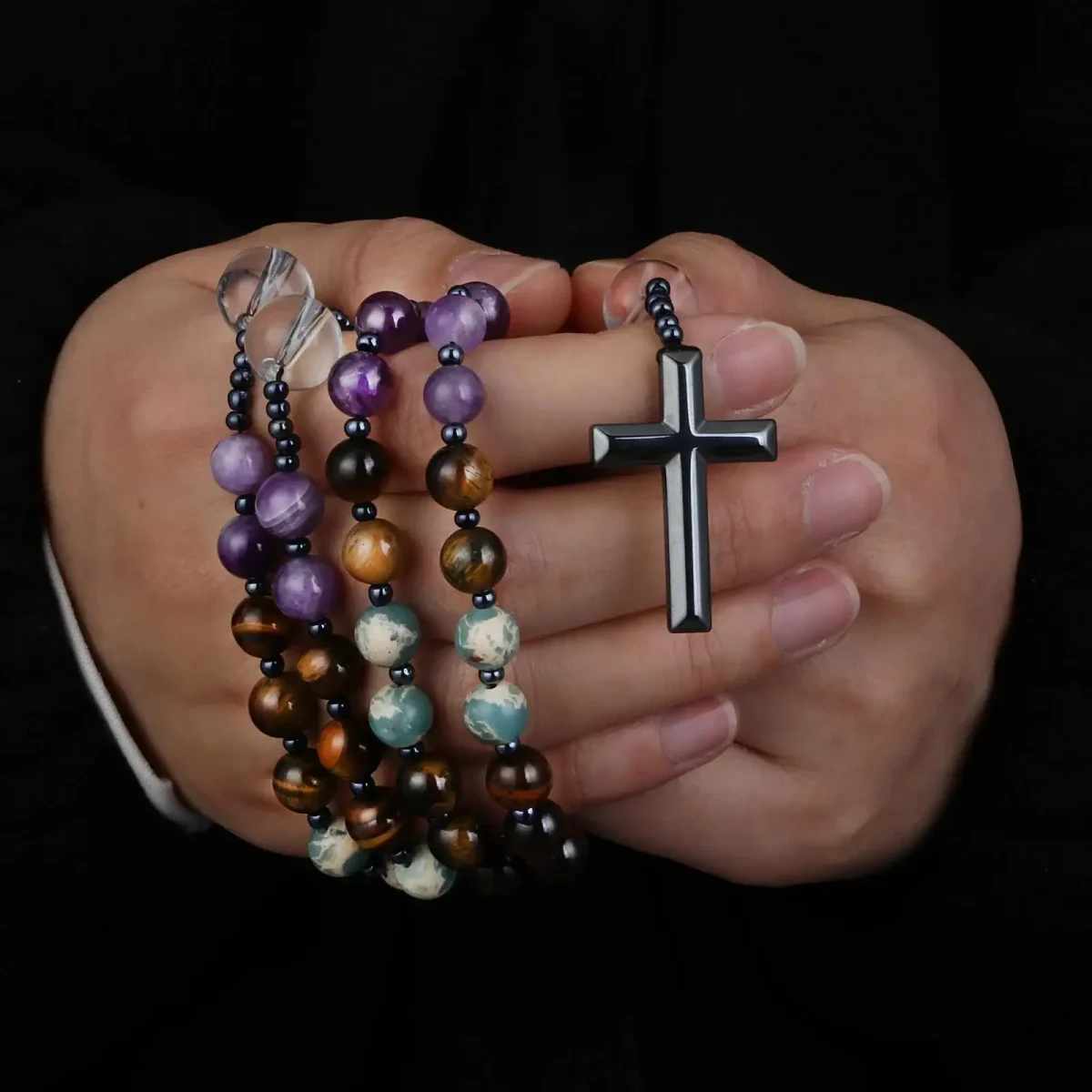 Cross Border Rosary Necklace Cross Rosary Necklace Resin Wood Beads Chain - Image 2
