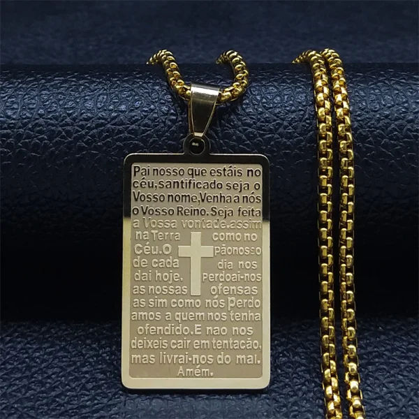 Mecrt Bible Prayer Neck Stainless Steel Portuguese Religious Necklace Jewelry for Men