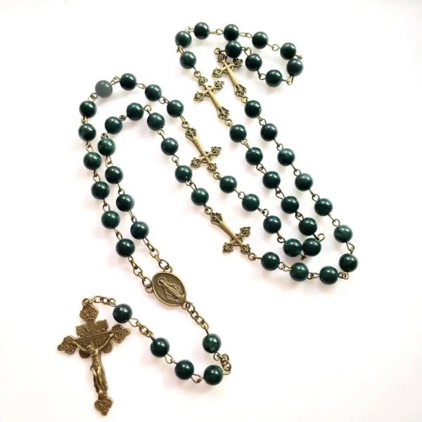 Support Custom Risingmoon Religious Catholic Blackish Green Virgin Cross Jesus Christian Acrylic Beads Retro Rosary Neck