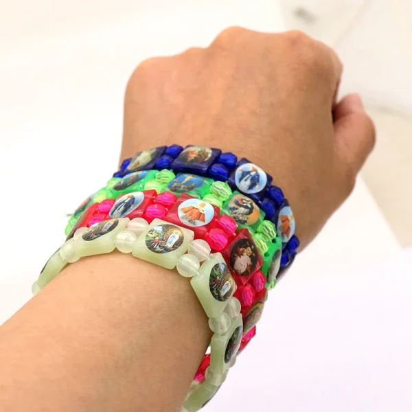 Catholic Jewelry DIY PVC Rosary Beads Splicing Elastic Bracelet Handmade Alloy String for Men Women Diamond