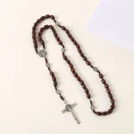 Catholic Custom Rosary Beads 8*10mm Wooden Beads Cross Jesus Saint Necklace Jewelry Christianity Rosaries Gift Making Supplies - Image 6