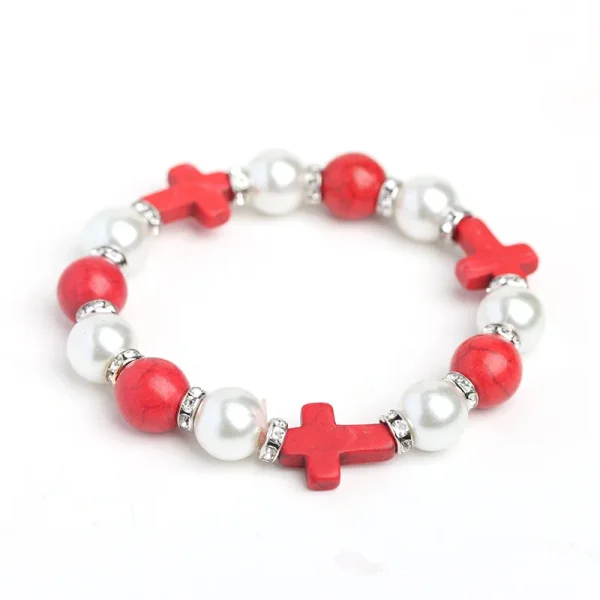 Christian Holy Prayer Bracelet Pearl Cross Turquoise Christ Women’s Jewelry Church Rituals Rosary Memorare Easter 