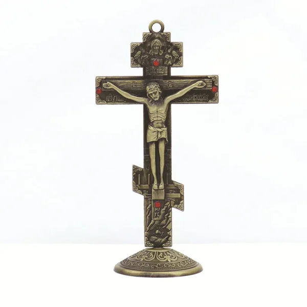 Mecrt Creative Gold-Plated Metal Crucifix Ornaments Catholic Cross Decorative Items for Home Office Christmas Elegant De