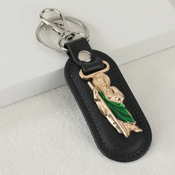 Catholic Leather Keychain with Metal Pendant Saint Christopher Cartoon Doll Keychain Metal Jewelry Pendant and Car Bag P