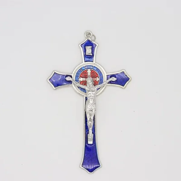 Mecrt Catholic Crucifix 11.5*7cm Metal Enamel Cross Jesus Christ Bitterness Religion Prayer Decoration Big Colorful Pend
