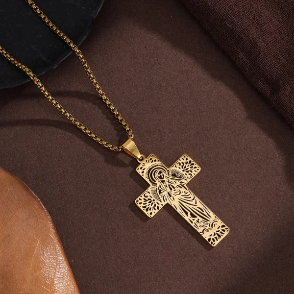 Cross-border European American Retro Trendy Stainless Steel Cross Pendant Necklace Christian Men’s Women’s H