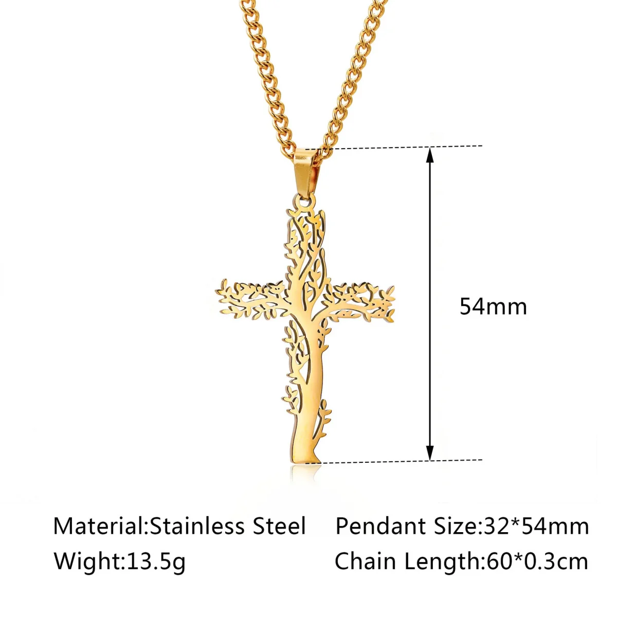 Stainless Steel Crucifix Tree Life Cross Pendant Necklace Jewelry for Men Women Religious Jesus Jewelry - Image 4