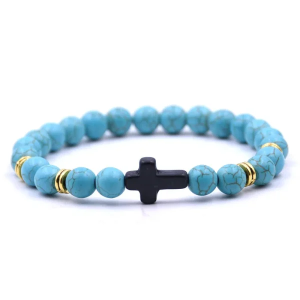 Tiger Eye Volcanic Stone for Bracelet Black Cross with Elastic Cord Trendy Christian Religious Accessory