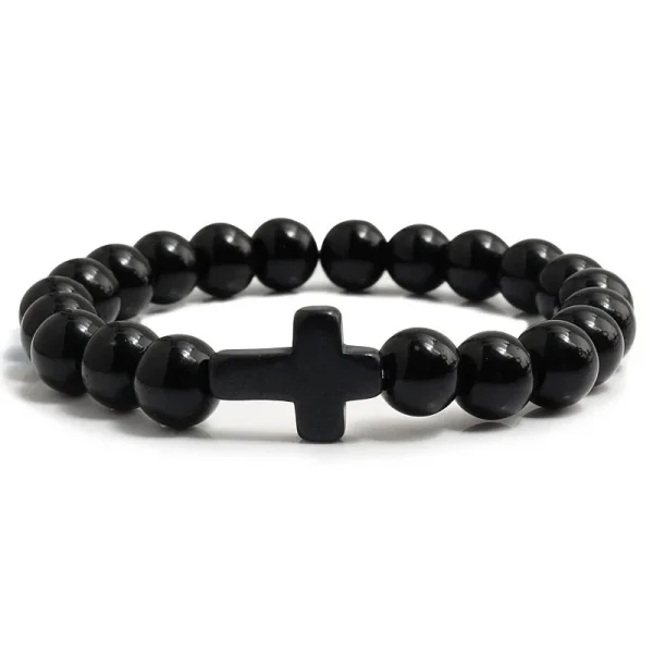 Black Jewelry Turquoise Cross Pendant Frosted Volcanic Stone Elastic Yoga Bracelet Women Gift Stock