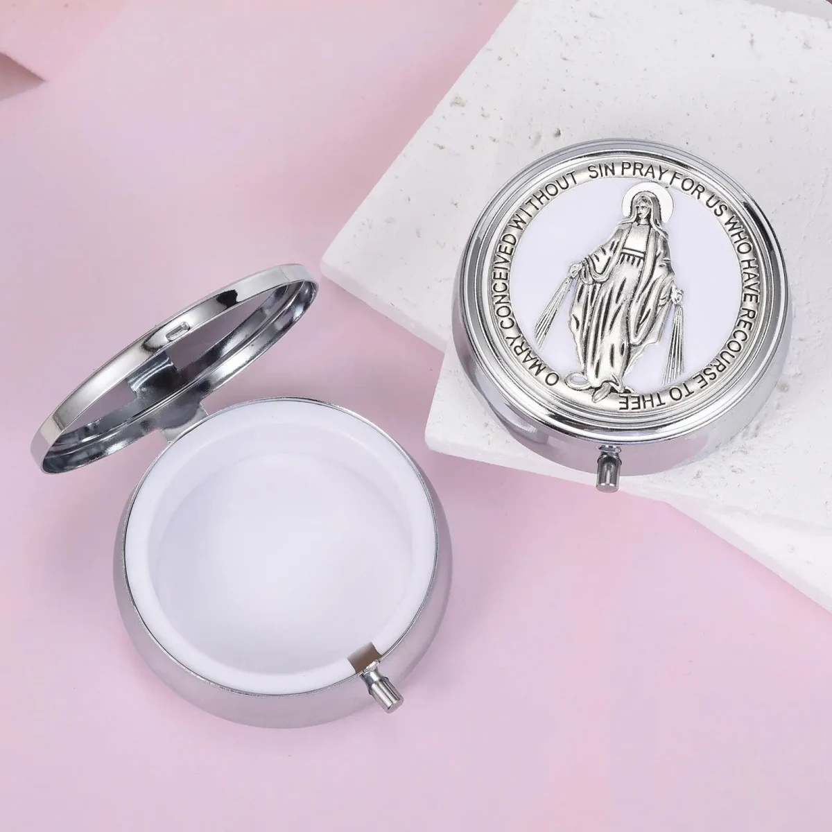 Wholesale Metal Rosary Bead Boxes, Colorful Virgin Mary Themed Small Jewelry Boxes - Image 5