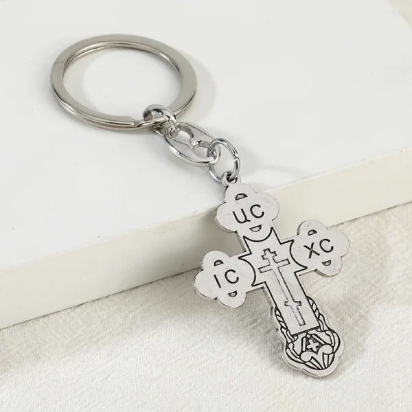 Russian Orthodox Cross Pendant Keychain Gold Plated Alloy Jesus Jewelry for Religious Weddings Parties and Gifts