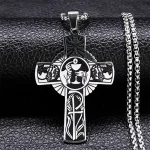 Mecrt Stainless Steel Cross Necklace for Men and Women Holy Spirit Church Jewelry with Beads Chain for Gift - Image 2