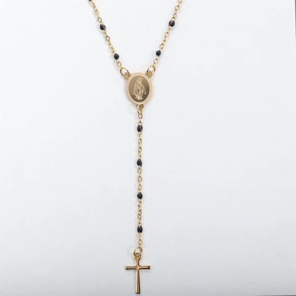 Catholic Rosary 18K Gold Vacuum Plated Stainless Steel Jewelry Christian Religious Totem Cross Necklace Church Gift