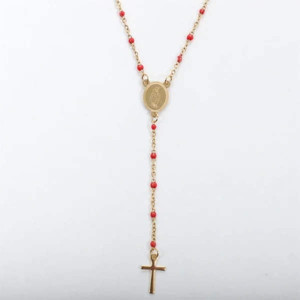 Catholic Rosary 18K Gold Vacuum Plated Stainless Steel Jewelry Christian Religious Totem Cross Necklace Church Gift
