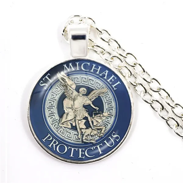 Hot Sale Archangel Saint Michael Catholicism Cross Pendant Necklace Link Chain Zinc Alloy Catholic Pendant Gift