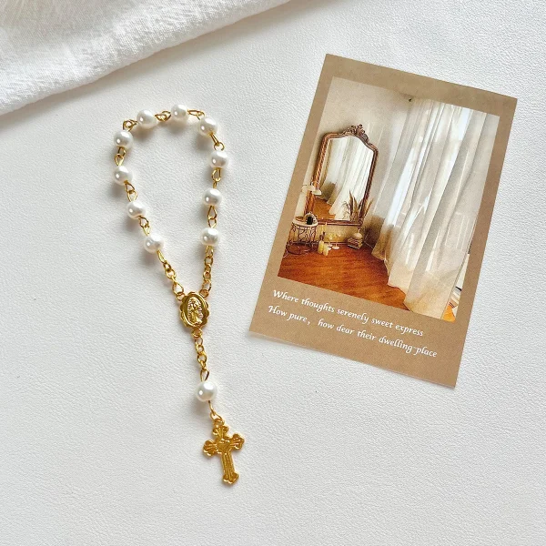 Best Selling Catholic Mini Rosary Beaded Bracelets with Heart Cross Finger Chain Gold Plated Baptism Communion Gift for 