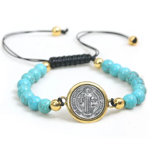 Catholic Turquoise Beaded Saint Benedict’s Bracelet Woven Adjustable Rosary Exorcism Holy Item Prayer Beads Jewelr