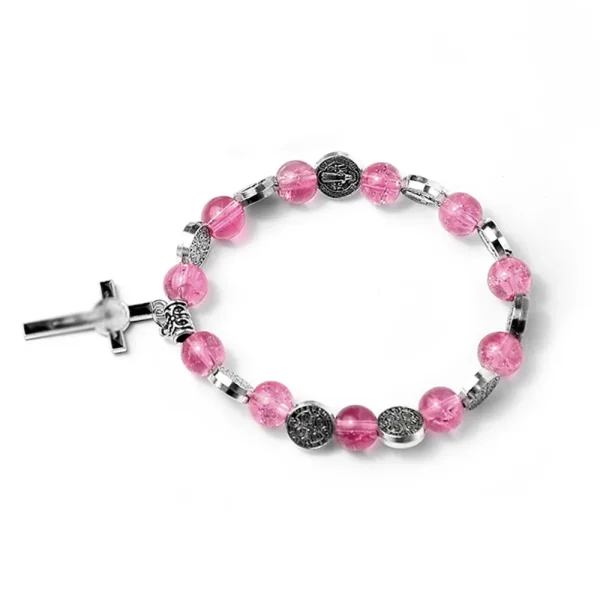 Catholic Rosary Bracelet 8mm Crystal Bead Hand Ornament Cross Rosary Hand String Christian Communion Gift Wholesale