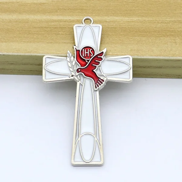 Metal Jewelry Car Keychain Pendant Mobile Phone Decoration Peace Dove and Cross Pendant Festival Gifts