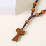 Catholic Natural Cross Rosary Beads Wood Jewelry Woven Knot Counting Wood Grain Beads 8mm Church Jewelry Wholesale - Image 5