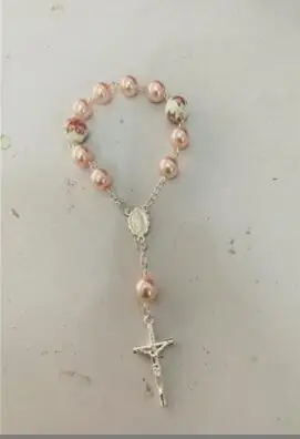 Wholesale Catholic Rosary Bracelet Prayer Fashion Cross Bracelet Gold Imitation Glass Pearl Handcrafted Curved Needle Br