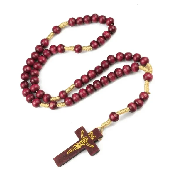Cheap Rosary Cross Jesus Colored Beads Handmade Catholic Religious Wooden Jewelry Holy Communion Baptism Church Gifts Wh