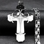 Mecrt New Gold Large Beaded Catholic Cross Necklace Unisex Alloy Religious Gift - Image 2