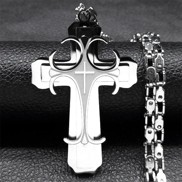 Mecrt New Gold Large Beaded Catholic Cross Necklace Unisex Alloy Religious Gift