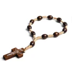 Wholesale Prayer Beads Bracelet Wooden Beads Bracelet Brown Color Cross Knotted Braid Decade Rosary - Image 4