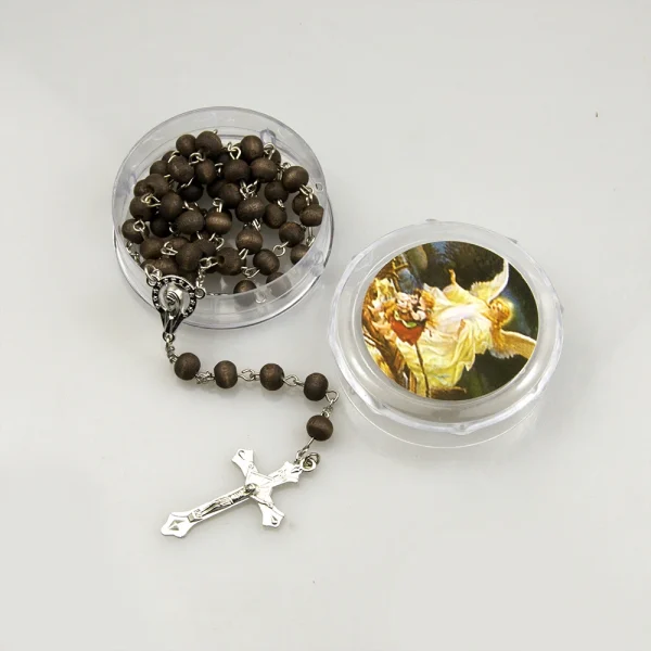 Catholic Rosary Cross Jesus Scented Red Wood Bead Necklace Gift Box Cross Necklace Box Set 4 Colors to Choose