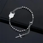 Wholesale 4mm Stainless Steel Rosary Bracelet Religious Style with S.T Miraculous Centerpiece Medal Cross Charms Religious Gift - Image 3
