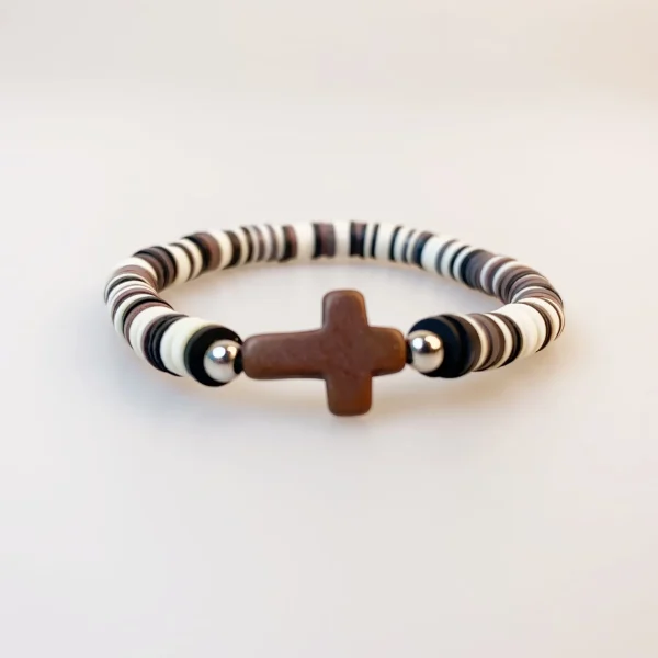 Natural Stone Cross Bohemian Colorful Women Soft Clay Beaded Elastic Multi-Layer Bracelet