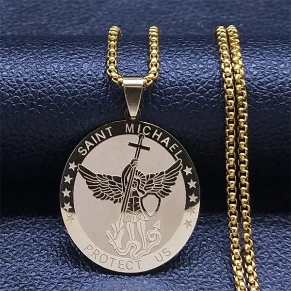 Mecrt Women’s Medal Necklace with Stainless Steel Beads Chain St. Michael’s Cathedral Religious Cross for Gi
