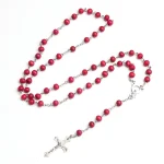 Rose Fragrance Wooden Bead 6mm Holy Cross Pendant Catholic Anniversary Rosary Necklace Silver Cross Maria Center Religious - Image 2