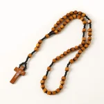 Catholic Cross Rosary Necklace 8 * 8 Square Wooden Beads Pendant Worn on the Head Easter Christmas Ornaments Wholesale - Image 3