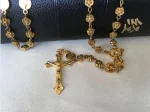 Religions Necklace Prayer Rosary Gold Alloy Rose Flower Beads Fitting Curved Needle Necklace - Image 3