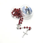 Catholic Rosary Cross Jesus Scented Red Wood Bead Necklace Gift Box Cross Necklace Box Set 4 Colors to Choose - Image 3