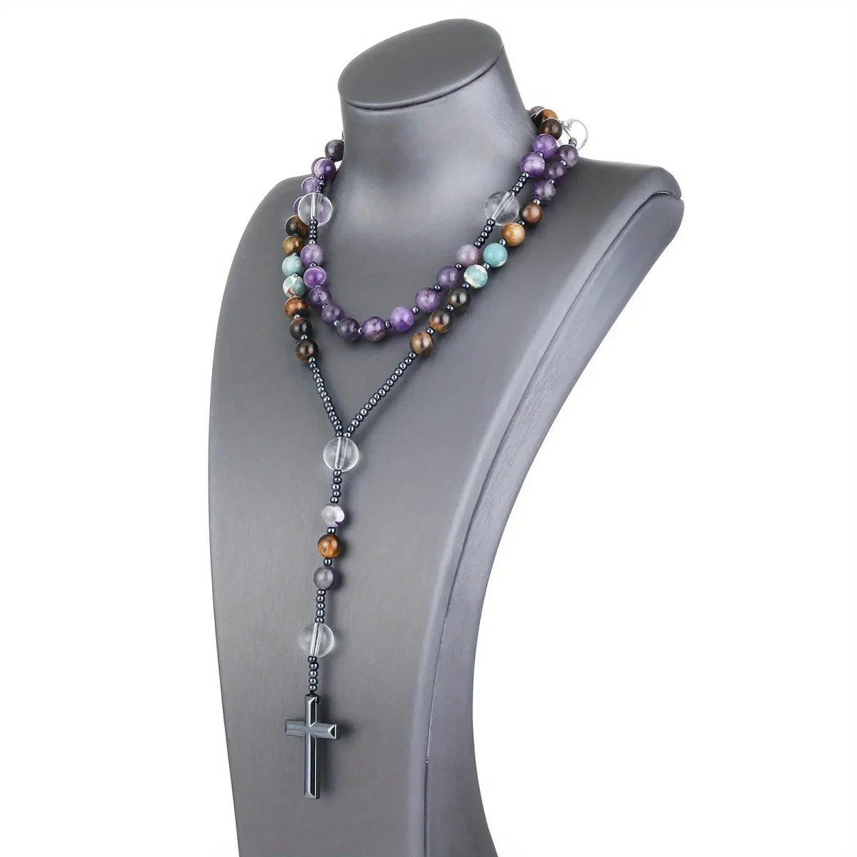 Cross Border Rosary Necklace Cross Rosary Necklace Resin Wood Beads Chain - Image 3