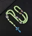 Catholic Rosary Necklace Luminous 10mm Glowing Prayer Pendant Rose Plastic Beads Jesus Icon Christian Jewelry for Easter