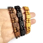 Wooden OM Bracelets with Wood Bead String Beads Elastic Bracelets for Yoga Practice Meditation Mindfulness - Image 4