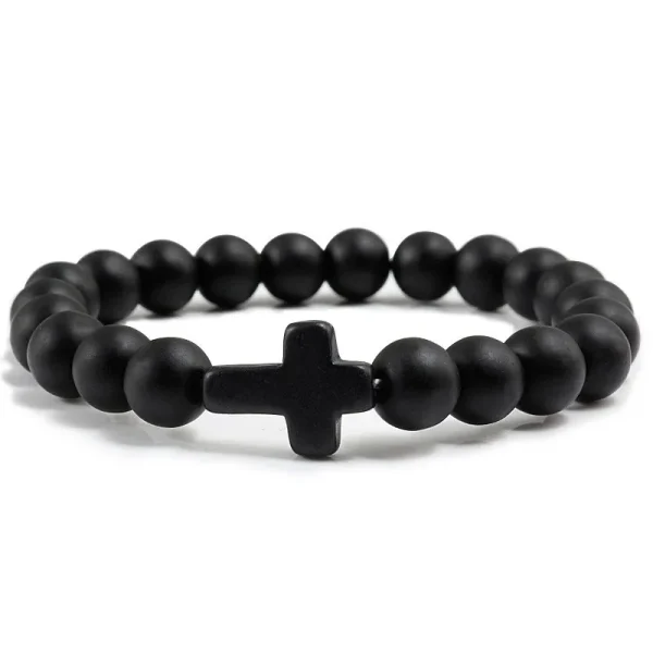 Black Jewelry Turquoise Cross Pendant Frosted Volcanic Stone Elastic Yoga Bracelet Women Gift Stock