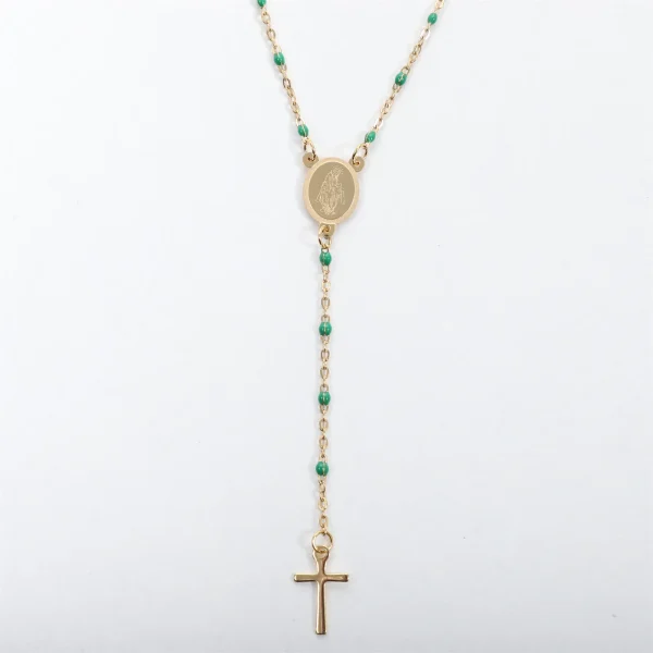 Catholic Rosary 18K Gold Vacuum Plated Stainless Steel Jewelry Christian Religious Totem Cross Necklace Church Gift